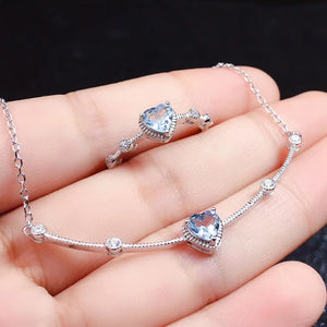 Natural aquamarine sterling silver jewelry set