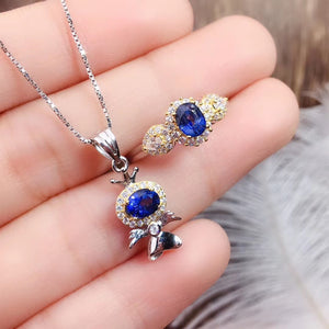 Natural sapphire silver jewelry set