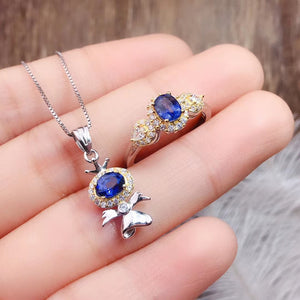 Natural sapphire silver jewelry set