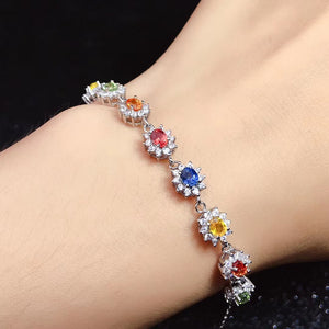 Colorful sapphire sterling silver bracelet