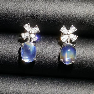 Blue moonstone dangle silver earrings