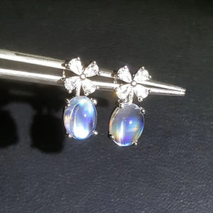 Blue moonstone dangle silver earrings