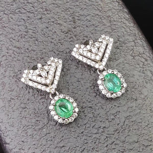 Natural emerald sterling silver earrings