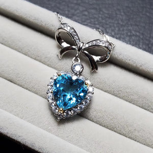 Natural blue topaz sterling silver necklace
