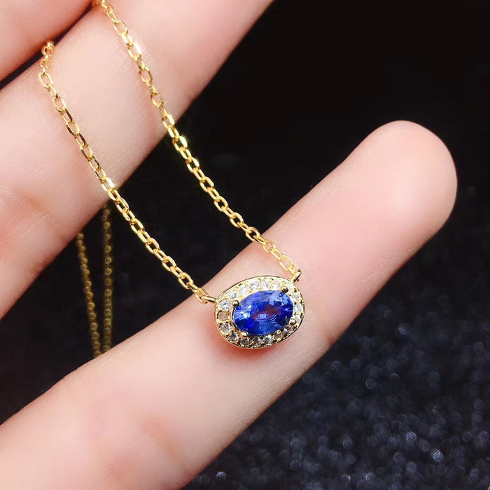 Royal blue sapphire sterling silver pendant & necklace
