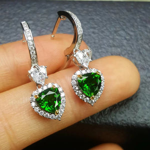 Natural diopside silver earrings