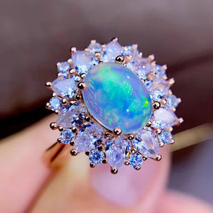 Natural opal sterling silver adjustable ring