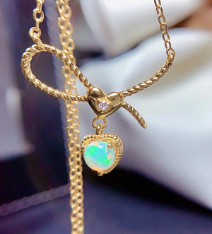 Natural opal sterling silver pendant and necklace