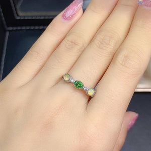 Natural tsavorite opal sterling silver ring
