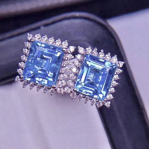 Natural blue topaz studs silver earrings