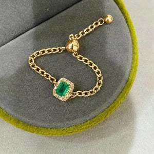 Natural silver emerald chain ring