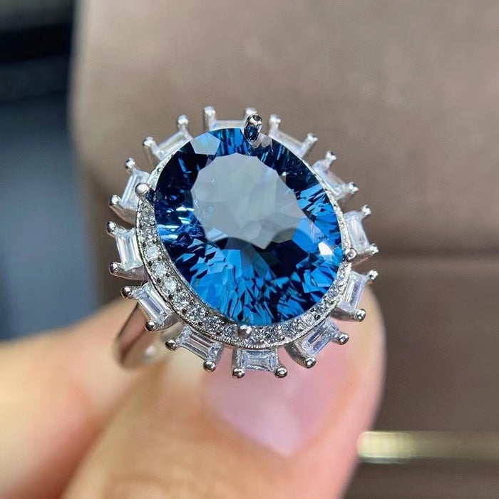 Natural Lundon blue topaz sterling silver adjustable ring