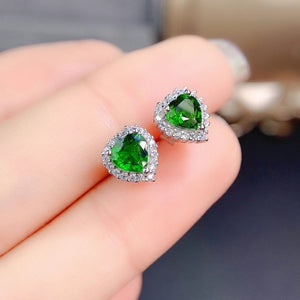 Natural diopside silver earrings