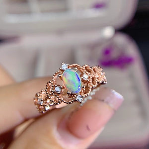 Natural opal sterling silver adjustable ring
