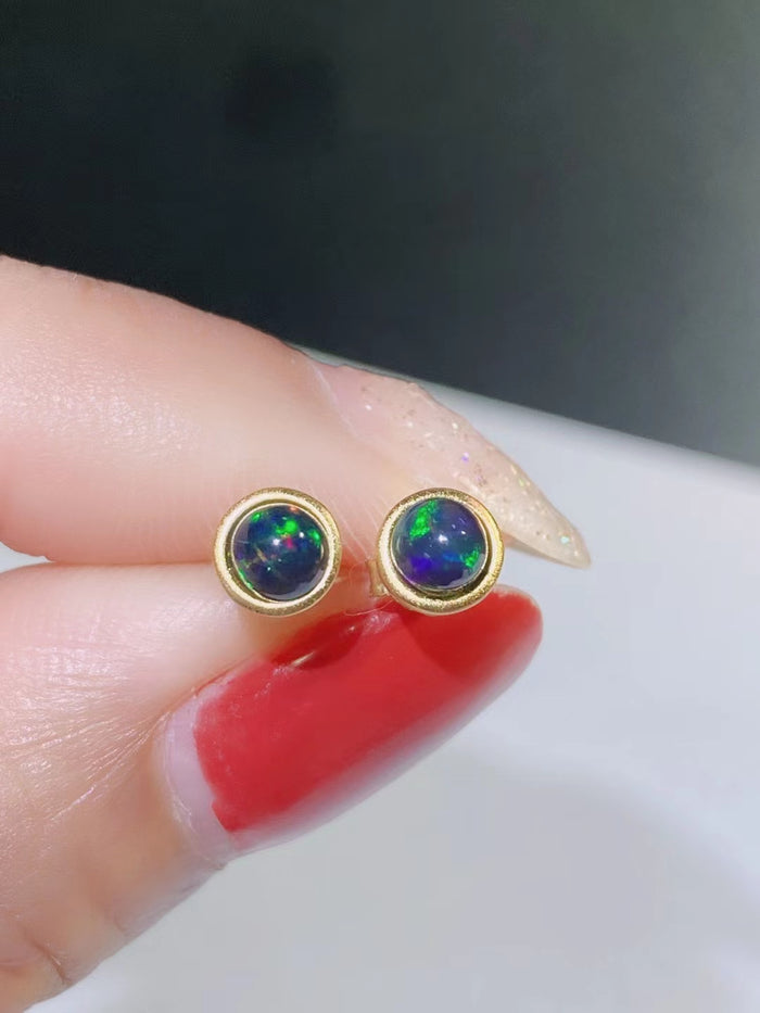 Natural black opal studs sterling silver earrings