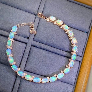 Natural fire opal sterling silver bracelet