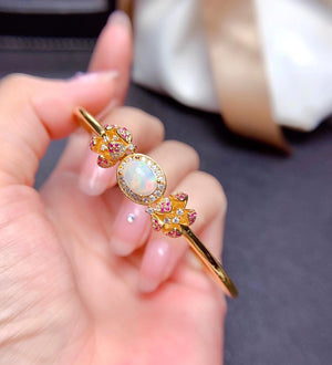 Fashion natural opal sterling silver bangle