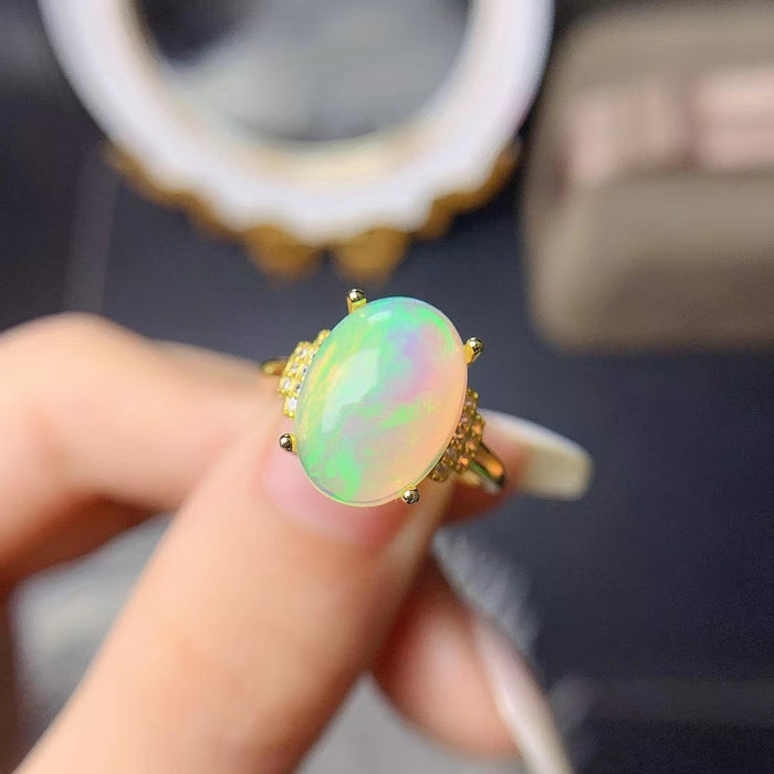 Colorful natural opal sterling silver adjustable ring