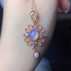 Genuine opal flower pendant and neckalce