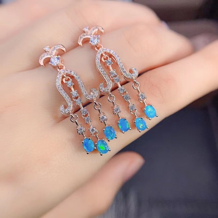 Natural opal drop dangle sterling silver earrings