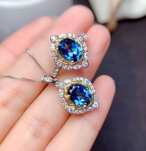 Natural London blue topaz sterling silver jewelry sets