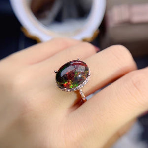 Black opal sterling silver free size ring