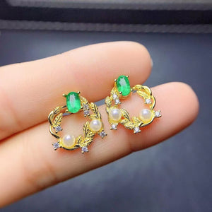 Emerald sterling silver earrings