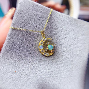 Genuine opal moon pendant and neckalce