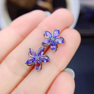 Natural tanzanite flower silver earrings