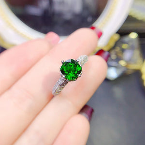 Natural diopside silver ring