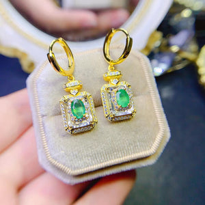 Emerald sterling silver drop earrings