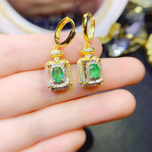 Emerald sterling silver drop earrings