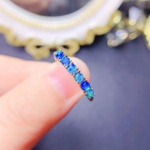 Natural blue opal sterling silver adjustable ring