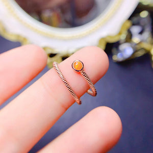 Natural fire opal sterling silver adjustable ring