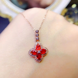 Natural ruby sterling silver pendant necklace