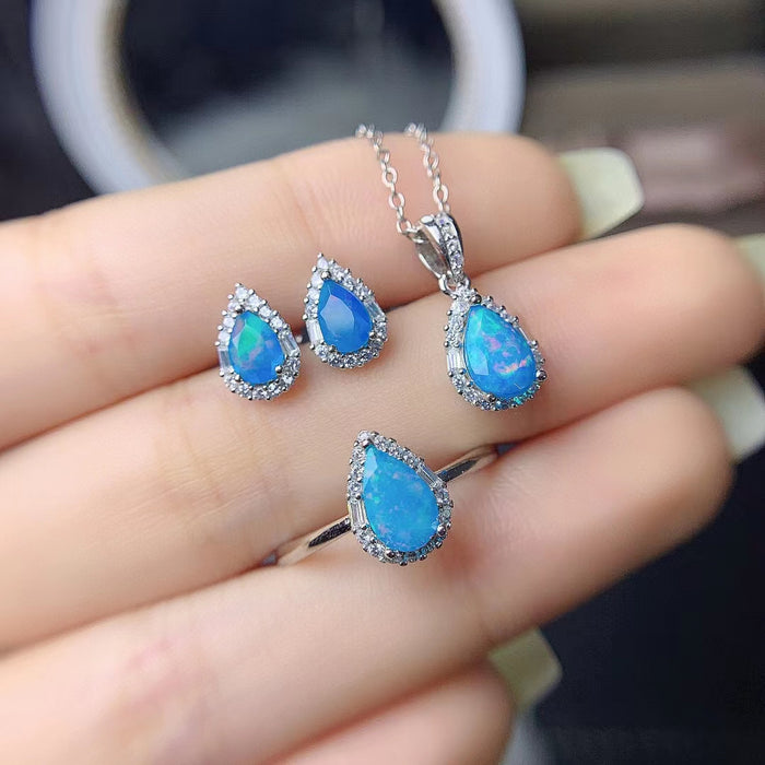 Natural sterling silver blue opal set